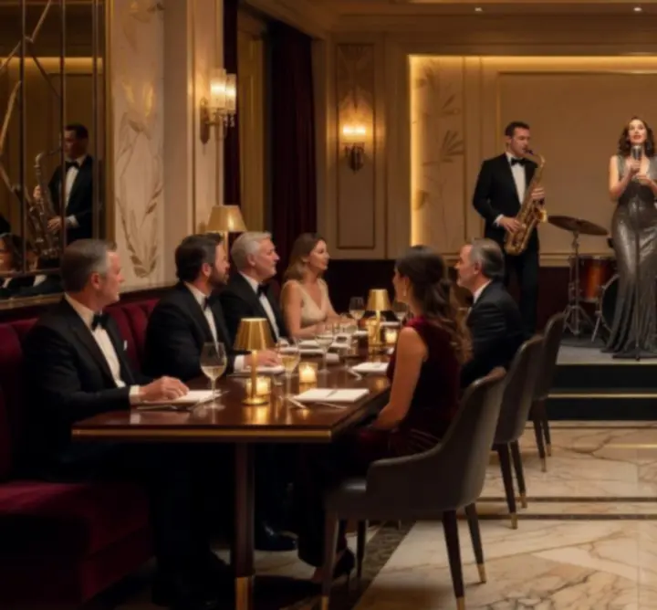 Sc&egrave;ne de concert live dans l'ambiance casino chic de PARIS WAGER