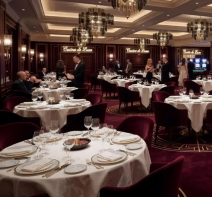 Salle de restaurant casino-chic PARIS WAGER avec ambiance lumineuse et tables élégantes.