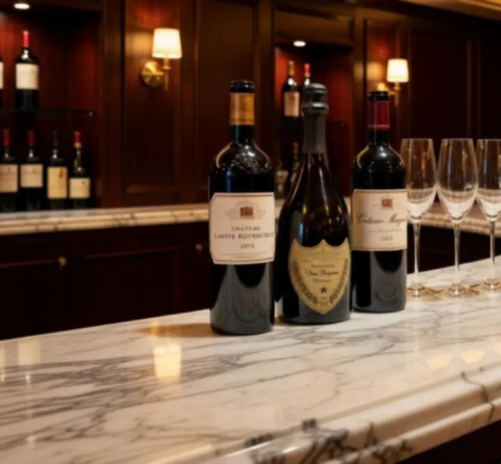 Sélection de vins et champagnes servis dans un cadre de casino chic